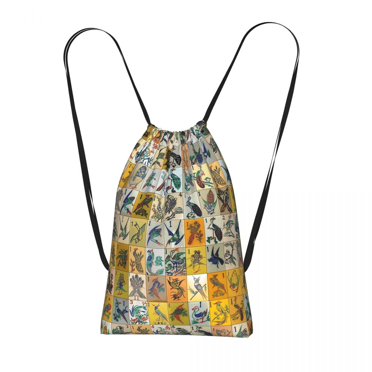 Tile Bag Drawstring - กระเป๋าเป้สะพายหลังลายไพ่นกกระจอก กระเป๋าใส่ไพ่นกกระจอกแบบพกพา กระเป๋าเก็บของแบบมีเชือกผูก กระเป๋าใส่หนังสือสำหรับเดินทางไปโรงเรียน