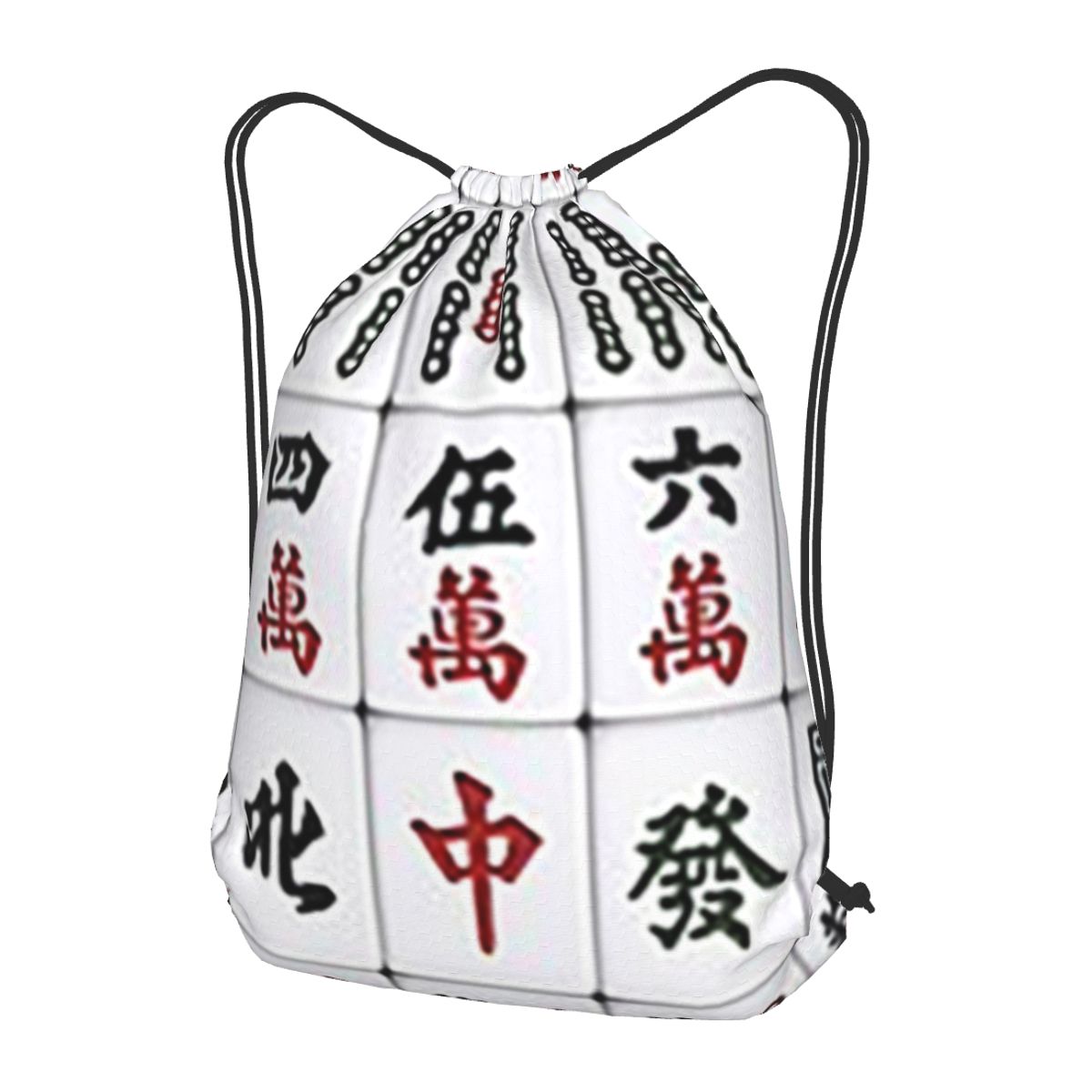 Tile Bag Drawstring - กระเป๋าเป้สะพายหลังลายไพ่มาห์จง กระเป๋าอเนกประสงค์แบบมีเชือกรูด กระเป๋ากีฬา กระเป๋าใส่หนังสือ สำหรับชายหญิง โรงเรียน