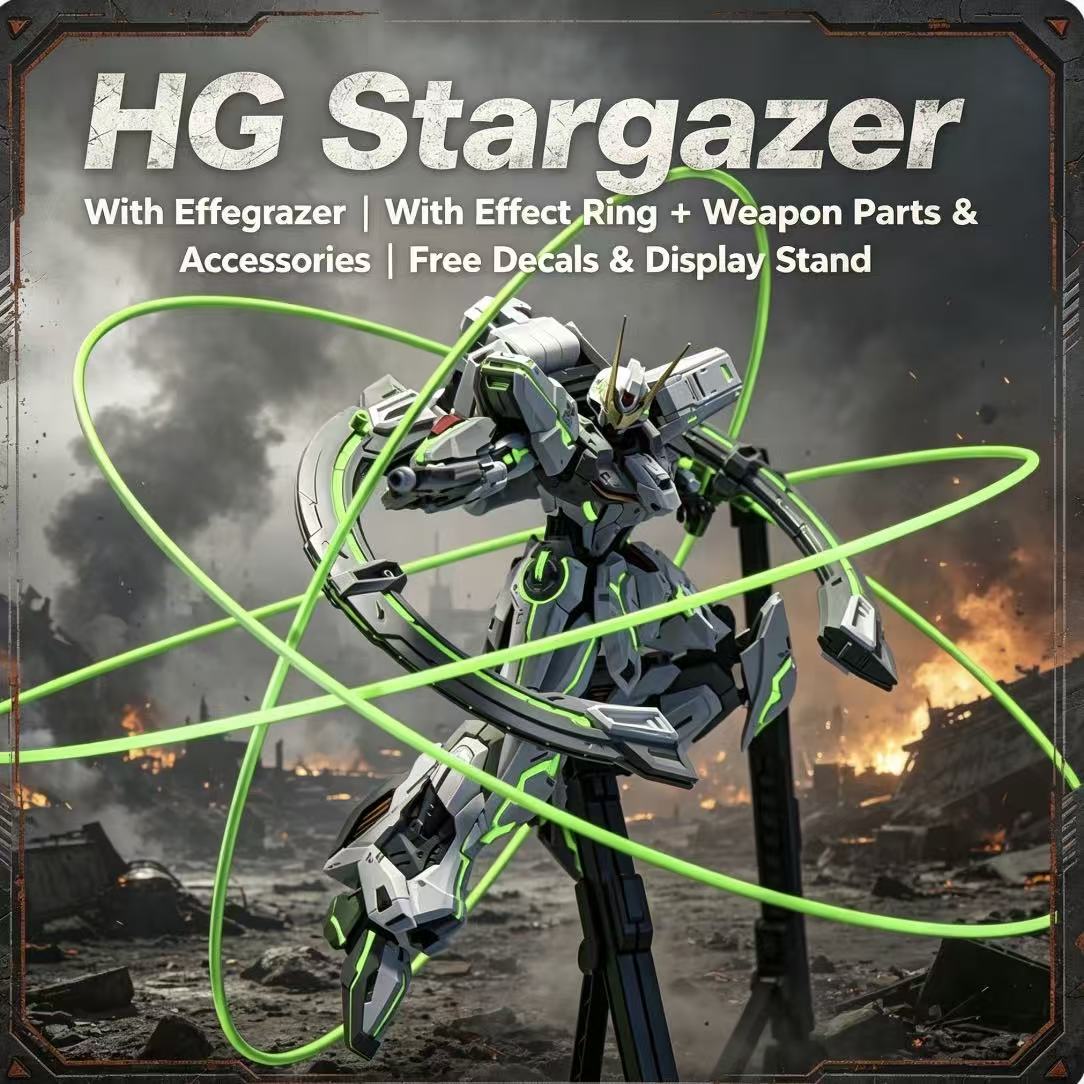 Bandai Model Gundam Hg - 47 HG สตาร์เกเซอร์ เมชาพร้อมวงแหวนเอฟเฟกต์, กระเป๋าเป้สะพายหลังและชิ้นส่วนอุปกรณ์เสริม, ชุดประกอบโมเดล,