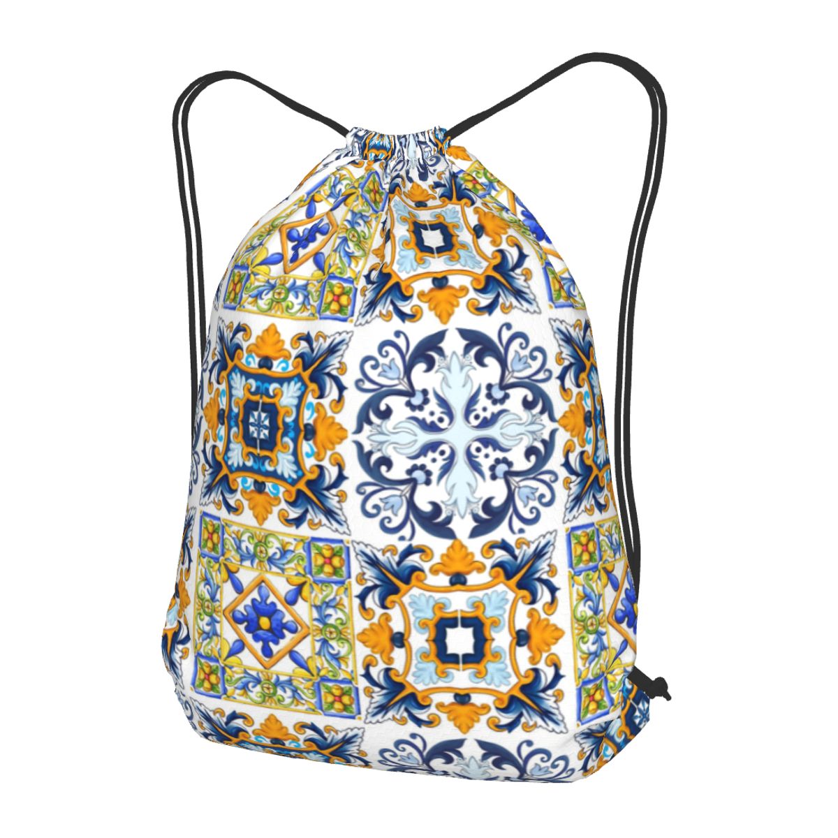Tile Bag Drawstring - กระเป๋าเป้สะพายหลังลายกระเบื้องซิซิลี ลายเมดิเตอร์เรเนียน ลายโมเสก สำหรับตกแต่ง กระเป๋าแบบมีเชือกผูกอเนกประสงค์ กระเป๋ากีฬา