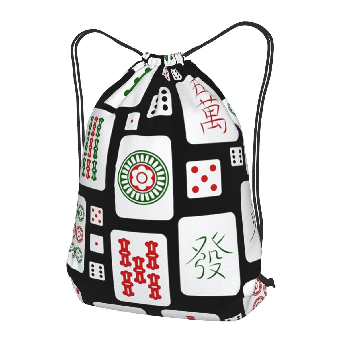 Tile Bag Drawstring - กระเป๋าเป้สะพายหลังลายไพ่นกกระจอก กระเป๋าใส่ของจุกจิกแบบมีเชือกผูก กระเป๋าใส่หนังสือสำหรับนักเรียนเดินทาง