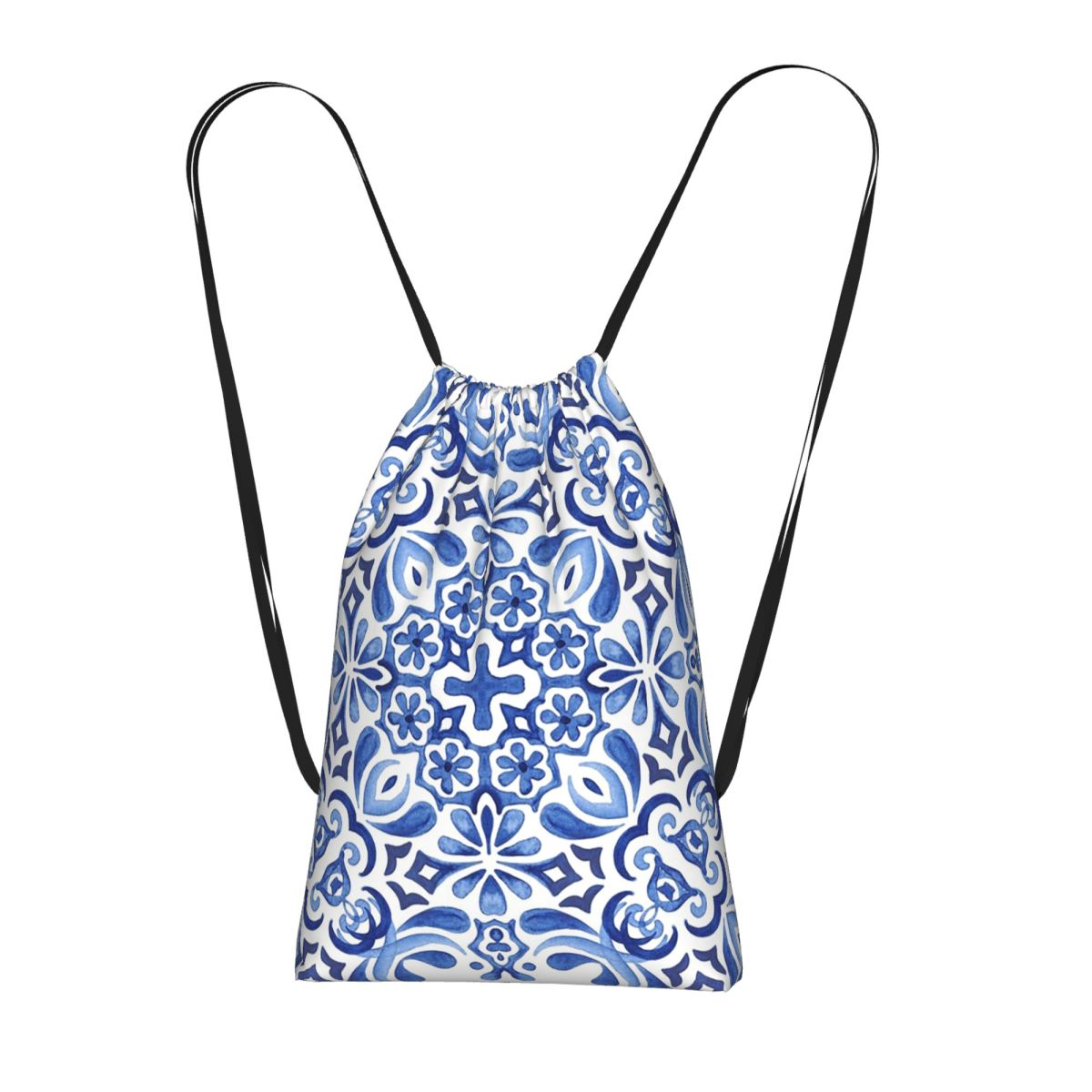 Tile Bag Drawstring - กระเป๋าเป้สะพายหลังแบบมีเชือกผูกลายโมเสกเมดิเตอร์เรเนียน สำหรับใส่ของกีฬาและเดินทาง เหมาะสำหรับผู้ชายและผู้หญิง