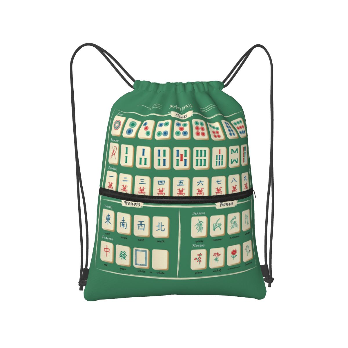 Tile Bag Drawstring - กระเป๋าเป้สะพายหลังลายไพ่นกกระจอก กระเป๋าใส่รองเท้าแบบมีเชือกรูด กระเป๋าใส่หนังสือสำหรับเดินทางไปโรงเรียน