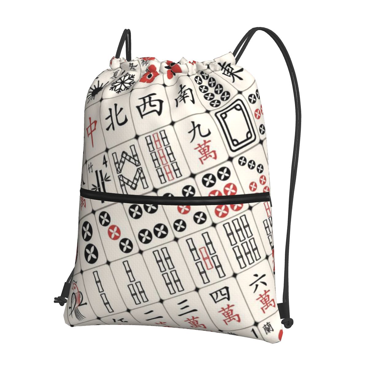 Tile Bag Drawstring - กระเป๋าเป้สะพายหลังลายไพ่นกกระจอก กระเป๋าแฟชั่นแบบมีเชือกผูก กระเป๋ากีฬา กระเป๋าใส่หนังสือสำหรับการเดินทางไปโรงเรียน