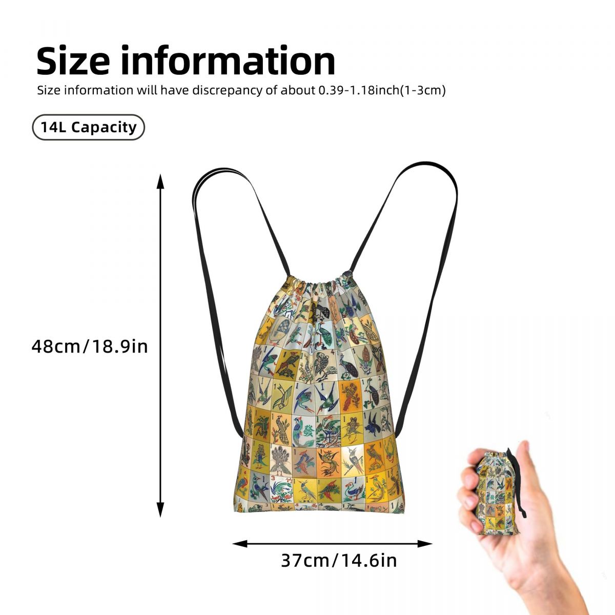 กระเป๋าเป้สะพายหลังลายไพ่นกกระ - Tile Bag Drawstring บทวิจารณ์และราคา