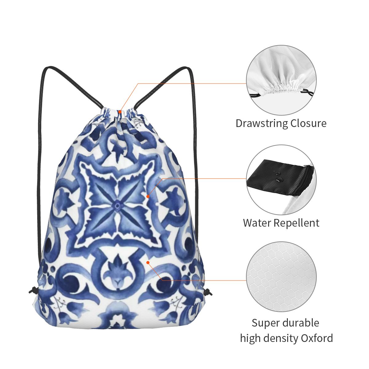 กระเป๋าเป้สะพายหลังลายดอกไม้สี - Tile Bag Drawstring บทวิจารณ์และราคา