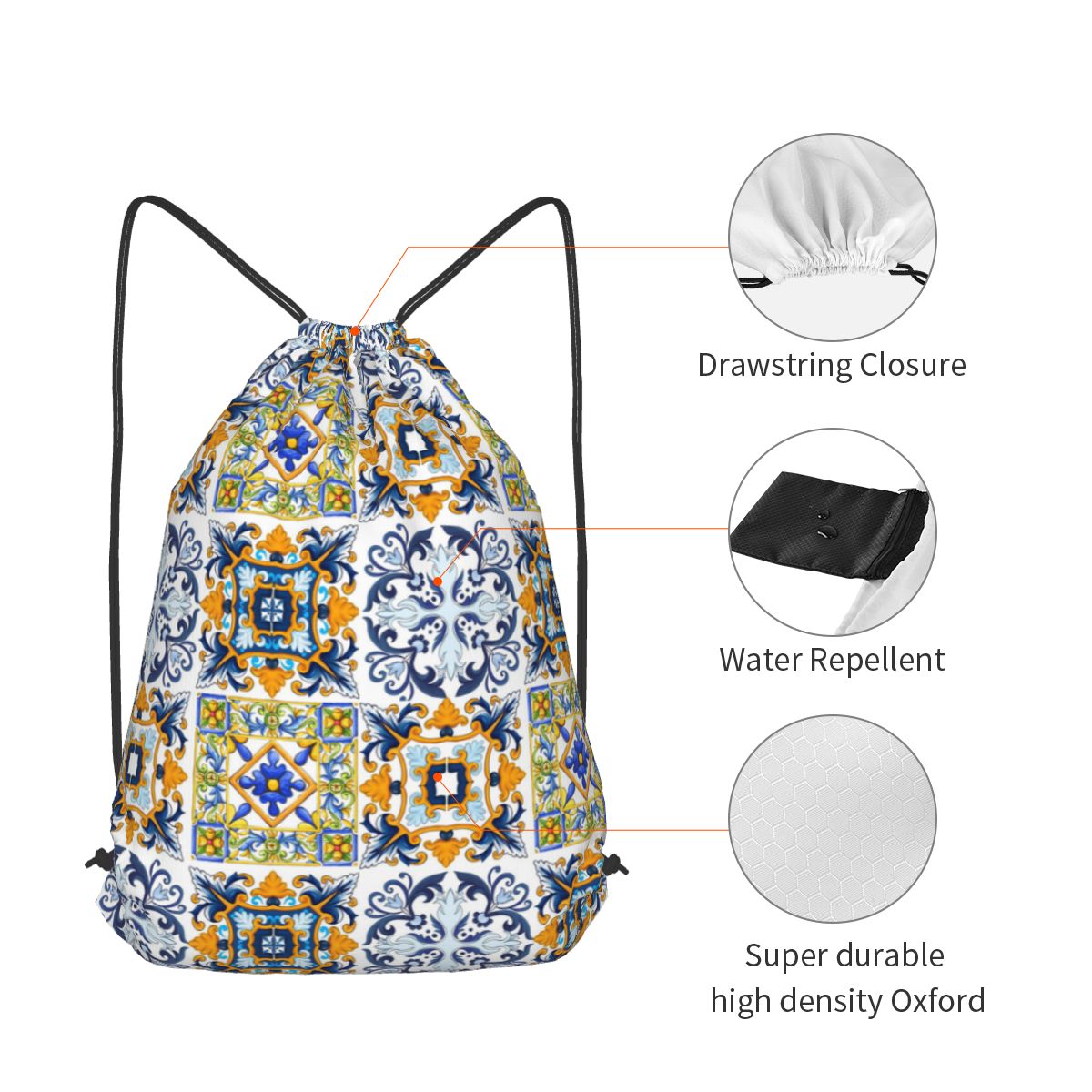 กระเป๋าเป้สะพายหลังลายกระเบื้อ - Tile Bag Drawstring บทวิจารณ์และราคา