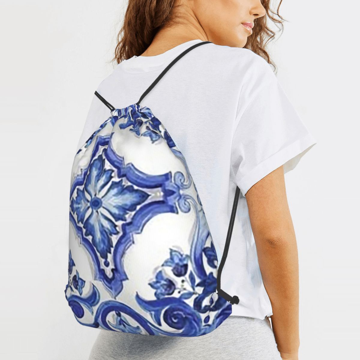 กระเป๋าเป้สะพายหลังลายดอกไม้สี - Tile Bag Drawstring บทวิจารณ์และราคา
