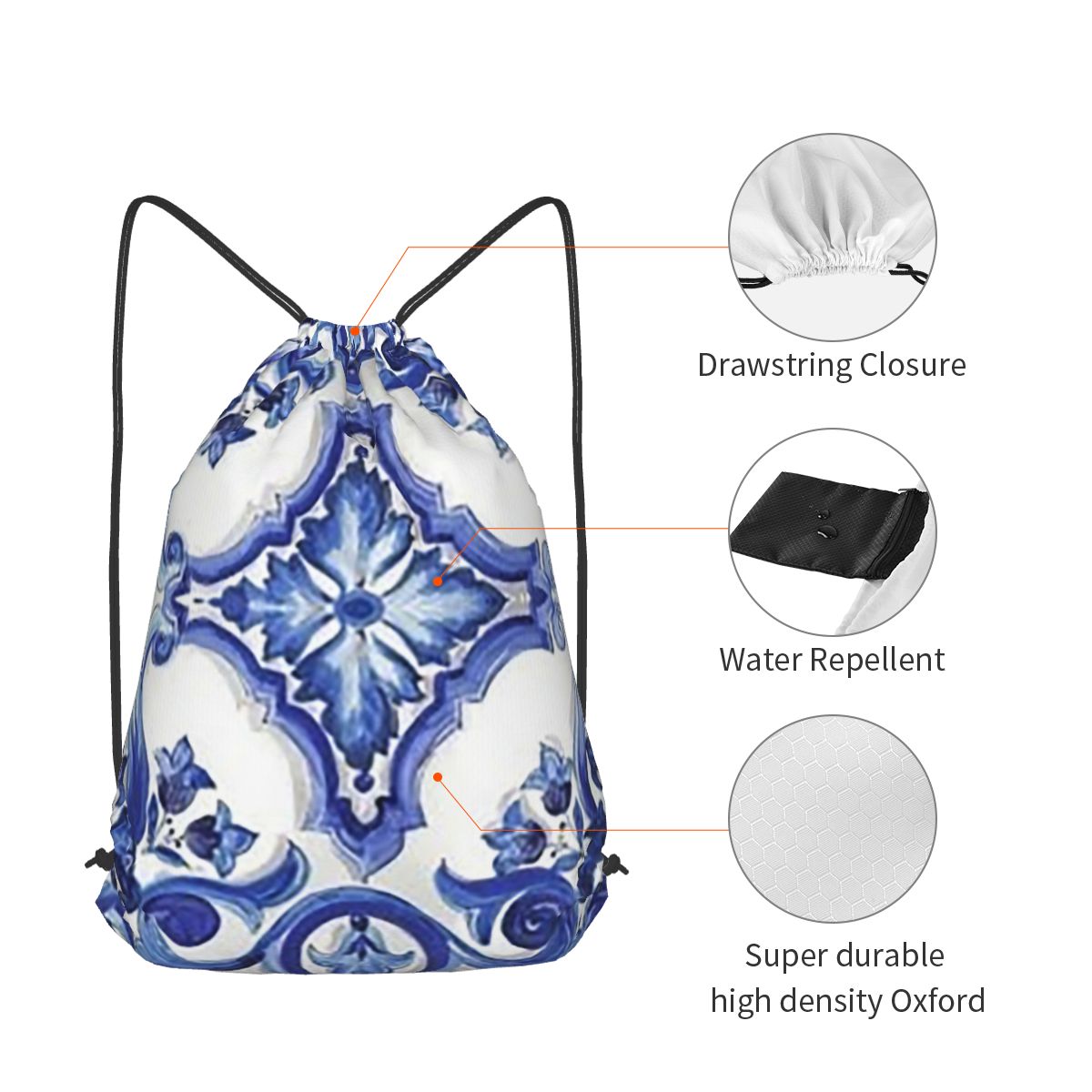 กระเป๋าเป้สะพายหลังลายดอกไม้สี - Tile Bag Drawstring บทวิจารณ์และราคา