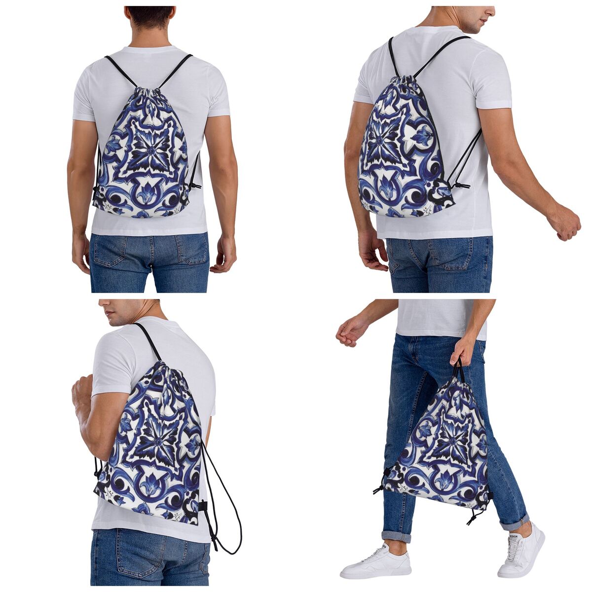 กระเป๋าเป้สะพายหลังลายดอกไม้สี - Tile Bag Drawstring บทวิจารณ์และราคา