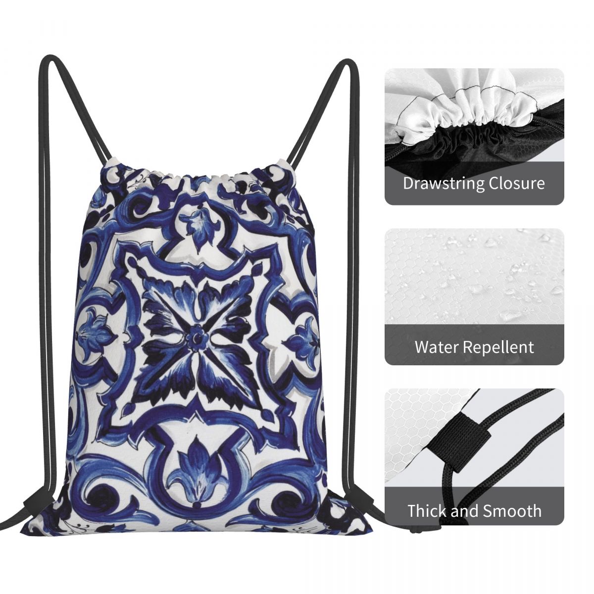 กระเป๋าเป้สะพายหลังลายดอกไม้สี - Tile Bag Drawstring บทวิจารณ์และราคา