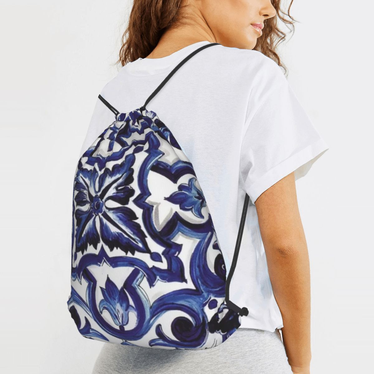 กระเป๋าเป้สะพายหลังลายดอกไม้สี - Tile Bag Drawstring บทวิจารณ์และราคา