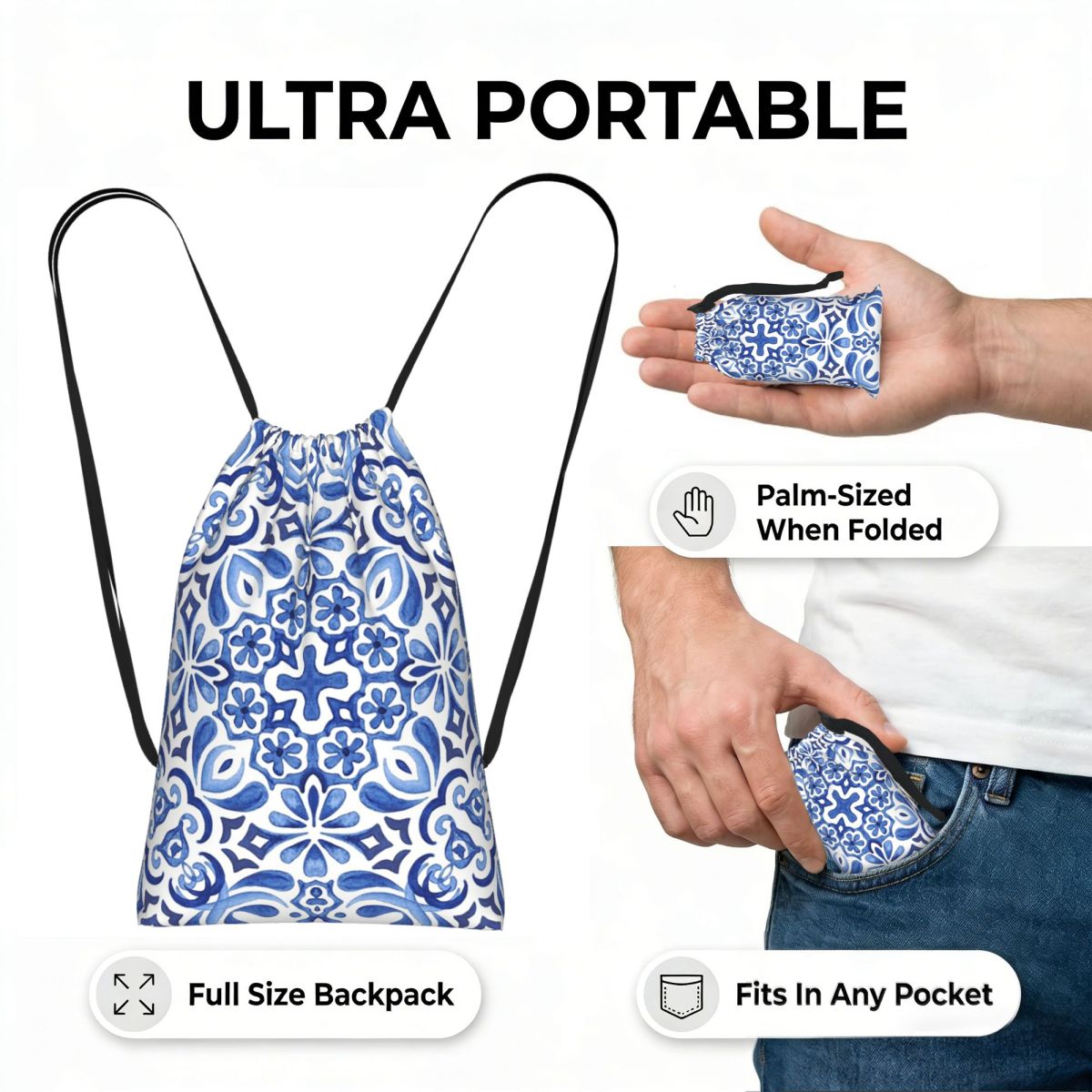 กระเป๋าเป้สะพายหลังแบบมีเชือกผ - Tile Bag Drawstring บทวิจารณ์และราคา
