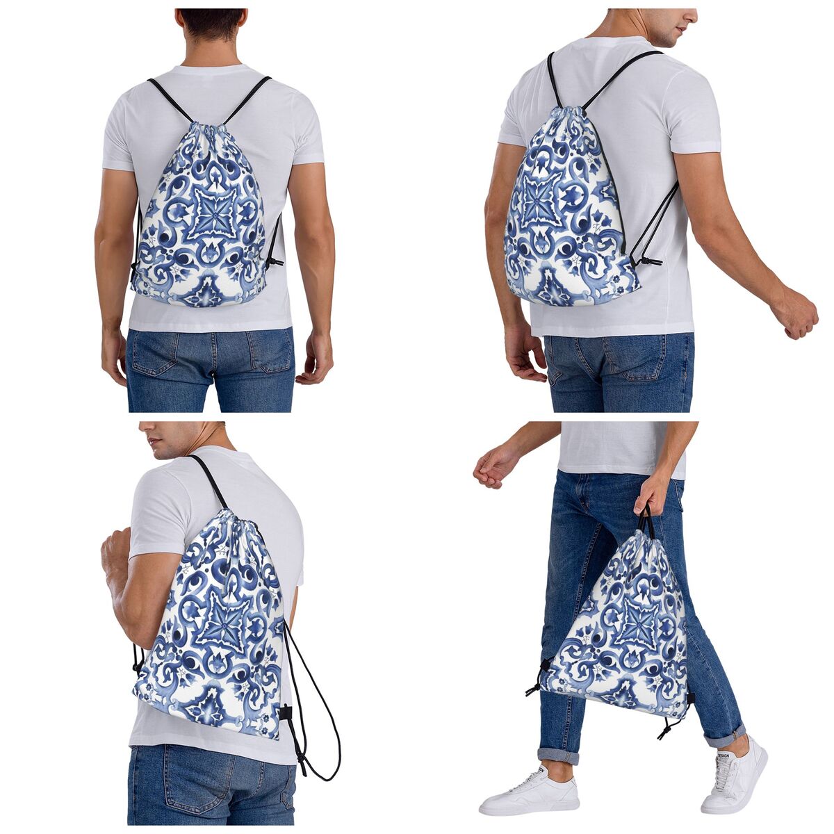 กระเป๋าเป้สะพายหลังลายดอกไม้สี - Tile Bag Drawstring บทวิจารณ์และราคา