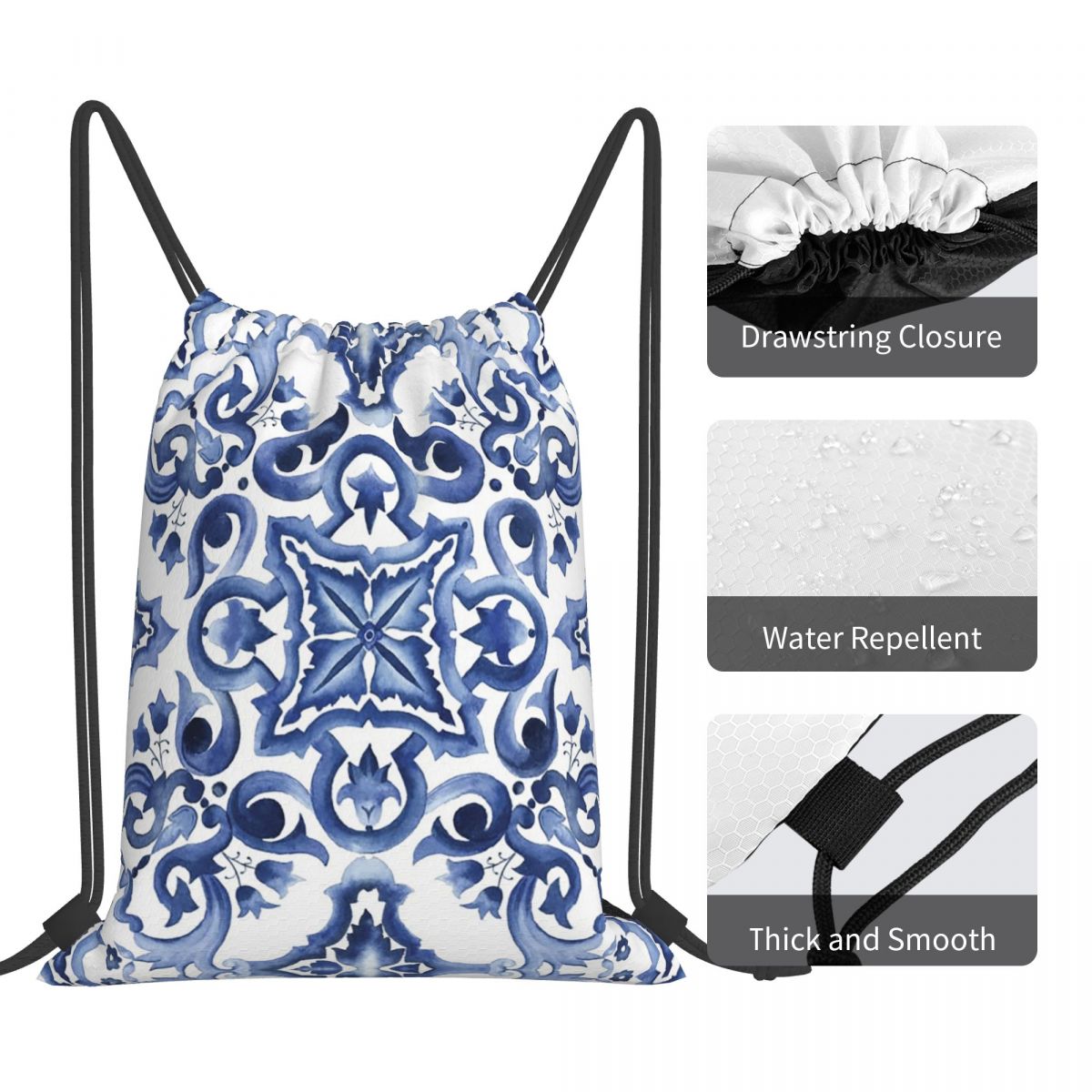 กระเป๋าเป้สะพายหลังลายดอกไม้สี - Tile Bag Drawstring บทวิจารณ์และราคา