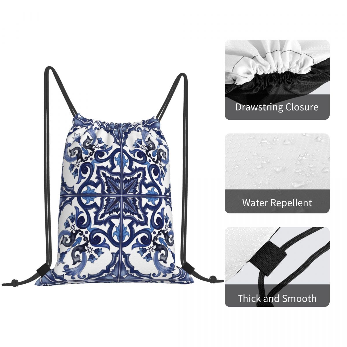 กระเป๋าเป้สะพายหลังลายดอกไม้สี - Tile Bag Drawstring บทวิจารณ์และราคา