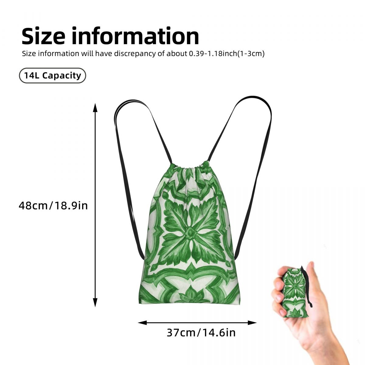 กระเป๋าเป้ลายดอกไม้สีเขียวสไตล - Tile Bag Drawstring บทวิจารณ์และราคา